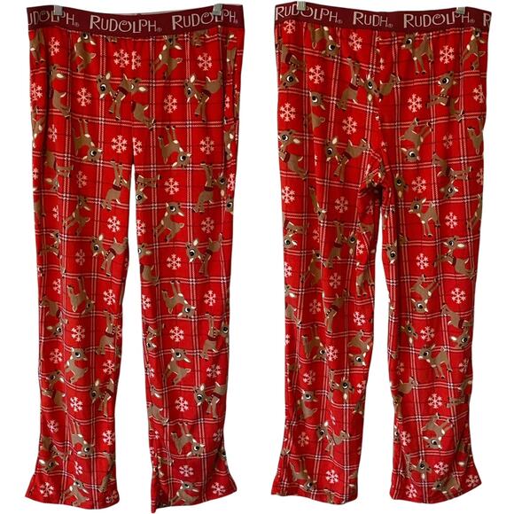 RUDOLPH NWOT Holiday Print Pajama Pants Red Size Large Cozy Knit Loungewear - Picture 1 of 2